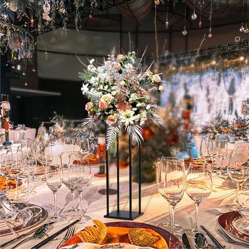 2 Pcs 24 Inches Matte Black Wedding Flower Stand Metal Iron Display Rack Floor Vase Column Centerpiece for Event, alternate