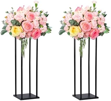 2 Pcs 24 Inches Matte Black Wedding Flower Stand Metal Iron Display Rack Floor Vase Column Centerpiece for Event, alternate