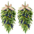 2 PCS 24'' Spring Summer Swags for Front Door Artificial Eucalyptus Olive Boxwood Leaves Teardrop Swags Greenery
