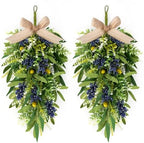 2 PCS 24'' Spring Summer Swags for Front Door Artificial Eucalyptus Olive Boxwood Leaves Teardrop Swags Greenery