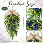 2 PCS 24'' Spring Summer Swags for Front Door Artificial Eucalyptus Olive Boxwood Leaves Teardrop Swags Greenery, alternate