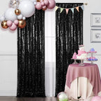 2 PCS 2x8ft Black Sequin Curtain Glitter Background for Halloween in 2FT x 8FT (2 Panels) in Black, alternate view 2