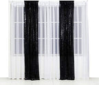 2 PCS 2x8ft Black Sequin Curtain Glitter Background for Halloween in 2FT x 8FT (2 Panels) in Black, alternate view 7
