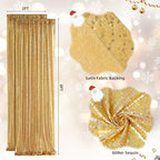 2 PCS 2x8ft Gold Sequin Backdrop Curtains Shimmer Background in 2FT x 8FT (2 Panels) in Gold, alternate view 5