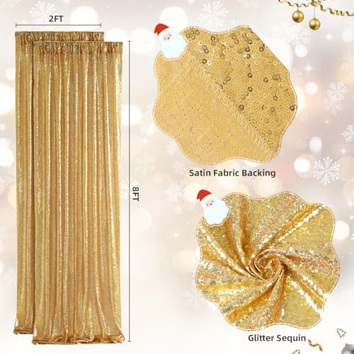 2 PCS 2x8ft Gold Sequin Backdrop Curtains Shimmer Background in 2FT x 8FT (2 Panels) in Gold, alternate view 5