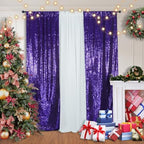 2 PCS 2x8ft Purple Sequin Backdrop Curtains Shimmer Background in 2FT x 8FT (2 Panels) in Purple, alternate view 2