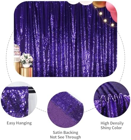 2 PCS 2x8ft Purple Sequin Backdrop Curtains Shimmer Background in 2FT x 8FT (2 Panels) in Purple, alternate view 4