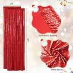 2 PCS 2x8ft Red Sequin Backdrop Curtains Shimmer Background in 2FT x 8FT (2 Panels) in Red, alternate view 6
