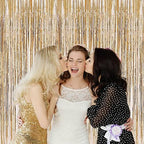 2 Pcs 3.2ft x 8.2ft Champagne Gold Metallic Tinsel Foil Fringe Curtains Photo Booth Backdrop for Baby Shower, alternate view