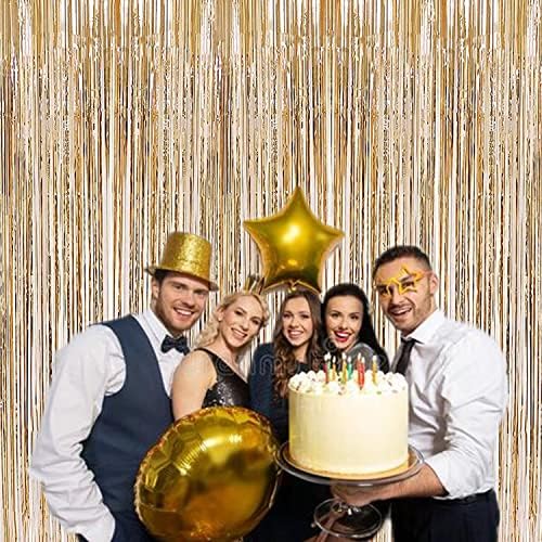 2 Pcs 3.2ft x 8.2ft Champagne Gold Metallic Tinsel Foil Fringe Curtains Photo Booth Backdrop for Baby Shower, alternate view