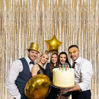 2 Pcs 3.2ft x 8.2ft Champagne Gold Metallic Tinsel Foil Fringe Curtains Photo Booth Backdrop for Baby Shower, alternate view