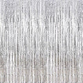 2 Pcs 3.2ft x 8.2ft Shiny Silver Metallic Tinsel Foil Fringe Curtains Photo Booth Backdrop for Birthday Wedding