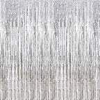 2 Pcs 3.2ft x 8.2ft Shiny Silver Metallic Tinsel Foil Fringe Curtains Photo Booth Backdrop for Birthday Wedding
