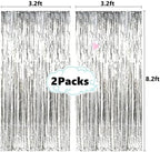2 Pcs 3.2ft x 8.2ft Shiny Silver Metallic Tinsel Foil Fringe Curtains Photo Booth Backdrop for Birthday Wedding, alternate