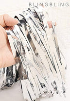 2 Pcs 3.2ft x 8.2ft Shiny Silver Metallic Tinsel Foil Fringe Curtains Photo Booth Backdrop for Birthday Wedding, alternate