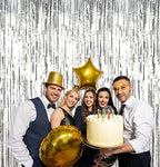 2 Pcs 3.2ft x 8.2ft Shiny Silver Metallic Tinsel Foil Fringe Curtains Photo Booth Backdrop for Birthday Wedding, alternate