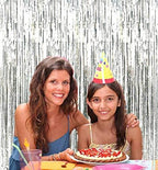 2 Pcs 3.2ft x 8.2ft Shiny Silver Metallic Tinsel Foil Fringe Curtains Photo Booth Backdrop for Birthday Wedding, alternate