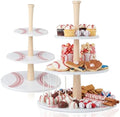 2 Pcs 3 Tier Baseball Serving Tray Wooden Baseball Cupcake Stand in White