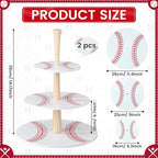 2 Pcs 3 Tier Baseball Serving Tray Wooden Baseball Cupcake Stand in White, alternate view 3
