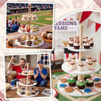 2 Pcs 3 Tier Baseball Serving Tray Wooden Baseball Cupcake Stand in White, alternate view 6
