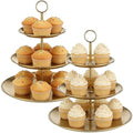 2 Pcs 3-Tier Cupcake Stand, Large Stainless Steel Tiered Serving Tray, 6.69/9.06/11.8 in Dessert Stand, Gold