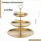 2 Pcs 3-Tier Cupcake Stand, Large Stainless Steel Tiered Serving Tray, 6.69/9.06/11.8 in Dessert Stand, Gold, alternate view