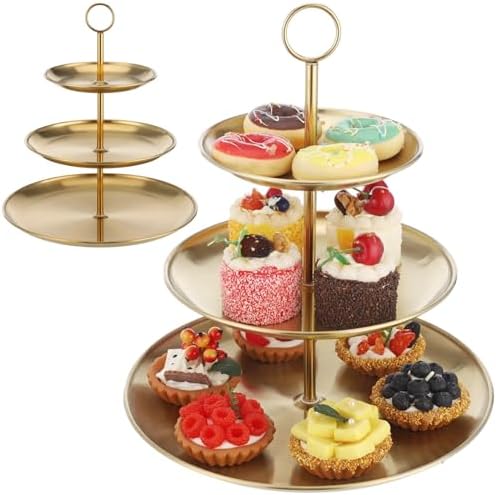 2 Pcs 3-Tier Cupcake Stand, Large Stainless Steel Tiered Serving Tray, 6.69/9.06/11.8 in Dessert Stand, Gold, alternate view
