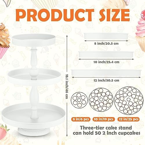 2 Pcs 3 Tier Cupcake Stand, Round Metal Dessert Tower, White in White, alternate view 3