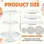 2 Pcs 3 Tier Cupcake Stand, Round Metal Dessert Tower, White in White, alternate view 3