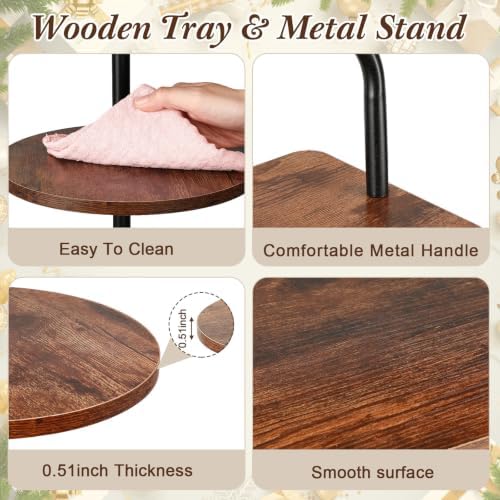 2 Pcs 3-Tier Cupcake Stand, Square & Round Wooden Dessert Display in Brown, alternate view 4