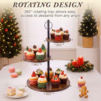 2 Pcs 3-Tier Cupcake Stand, Square & Round Wooden Dessert Display in Brown, alternate view 5