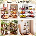 2 Pcs 3-Tier Cupcake Stand, Square & Round Wooden Dessert Display in Brown, alternate view 7