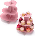 2 Pcs 3 Tier Pink Cupcakes Stand Heart Cardboard Cupcake Stand in Pink