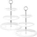 2 Pcs 3 Tier Porcelain Cupcake Stand, Holder Tower, Delicate Round Shape in White