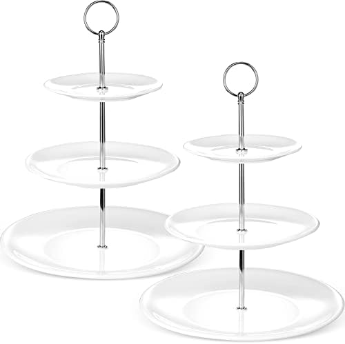 2 Pcs 3 Tier Porcelain Cupcake Stand, Holder Tower, Delicate Round Shape in White