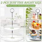 2 Pcs 3 Tier Porcelain Cupcake Stand, Holder Tower, Delicate Round Shape in White, alternate view 3
