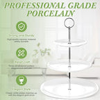 2 Pcs 3 Tier Porcelain Cupcake Stand, Holder Tower, Delicate Round Shape in White, alternate view 5