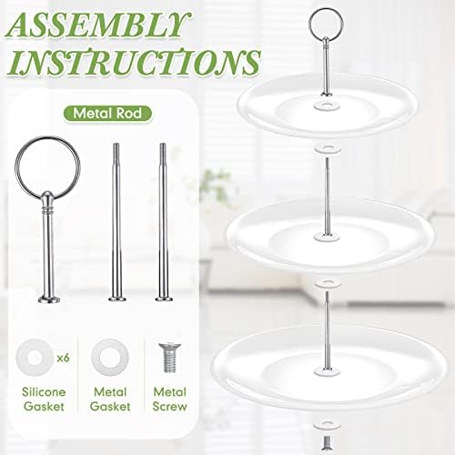 2 Pcs 3 Tier Porcelain Cupcake Stand, Holder Tower, Delicate Round Shape in White, alternate view 6