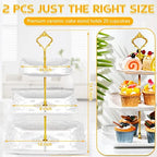 2 Pcs 3 Tier Porcelain Cupcake Stand, Holder Tower, Lace Square Shape in Gold, White, alternate view 3