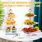 2 Pcs 3 Tier Porcelain Cupcake Stand, Holder Tower, Lace Square Shape in Gold, White, alternate view 4