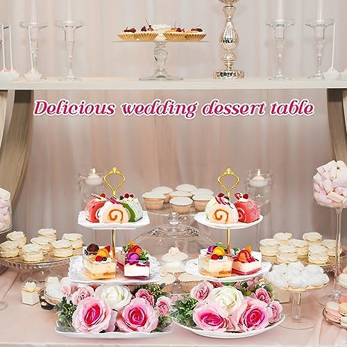 2 Pcs 3 Tier Porcelain Cupcake Stand Round and Square White Ceramic Cake Stand 3 Tier Serving Tray Tiered, alternate view 2