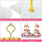 2 Pcs 3 Tier Porcelain Cupcake Stand Round and Square White Ceramic Cake Stand 3 Tier Serving Tray Tiered, alternate view 5