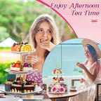 2 Pcs 3 Tier Porcelain Cupcake Stand Round and Square White Ceramic Cake Stand 3 Tier Serving Tray Tiered, alternate view 6