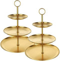 2 Pcs 3 Tier Stainless Steel Cupcake Stand in 11.8(Base Tray Diameter) x 13.3(H) Inch in Gold