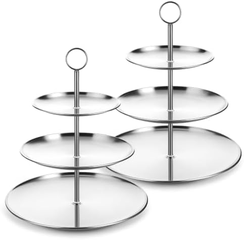 2 Pcs 3 Tier Stainless Steel Cupcake Stand, Sliver Tiered Dessert Stand in Sliver