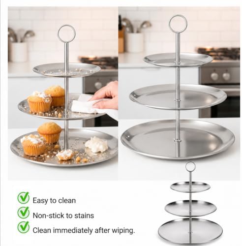 2 Pcs 3 Tier Stainless Steel Cupcake Stand, Sliver Tiered Dessert Stand in Sliver, alternate view 6