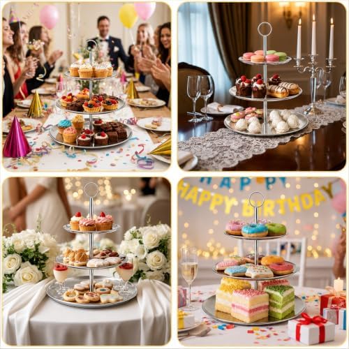 2 Pcs 3 Tier Stainless Steel Cupcake Stand, Sliver Tiered Dessert Stand in Sliver, alternate view 7