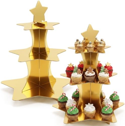 2 Pcs 3 Tier Star Cupcake Stand Golden Cupcake Stand in Golden