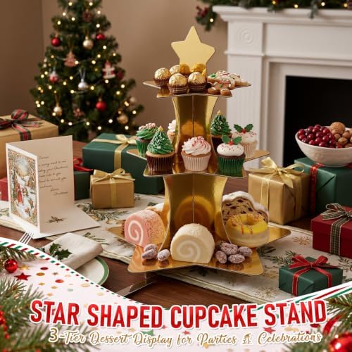 2 Pcs 3 Tier Star Cupcake Stand Golden Cupcake Stand in Golden, alternate view 2