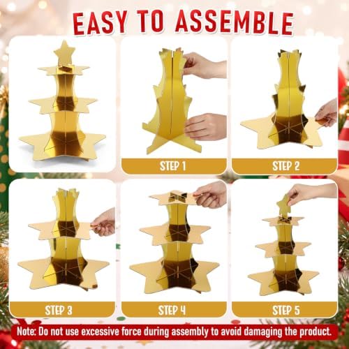 2 Pcs 3 Tier Star Cupcake Stand Golden Cupcake Stand in Golden, alternate view 3